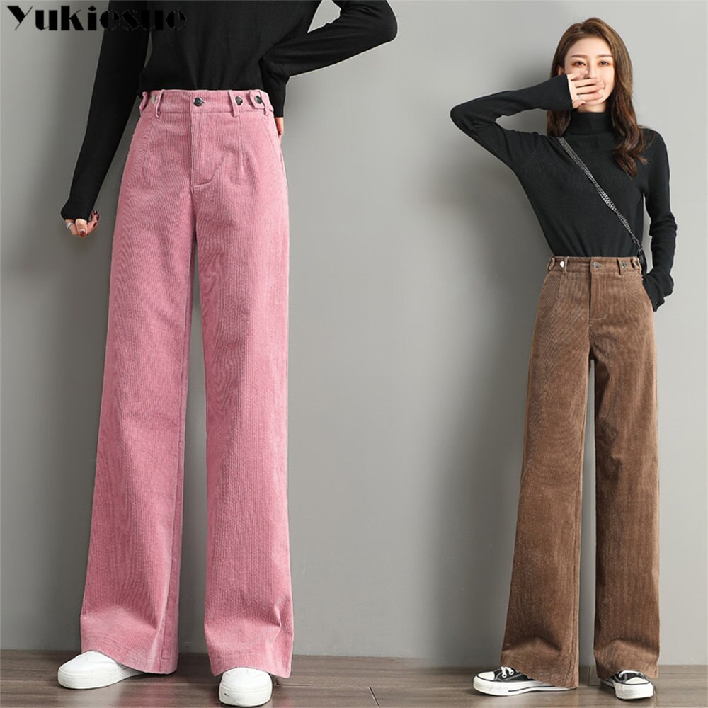 2022 Autumn Winter New Fashion High Waist Warm Loose Wide Leg Pant Vintage Elastic Casual Corduroy Trousers Harajuku Streetwear